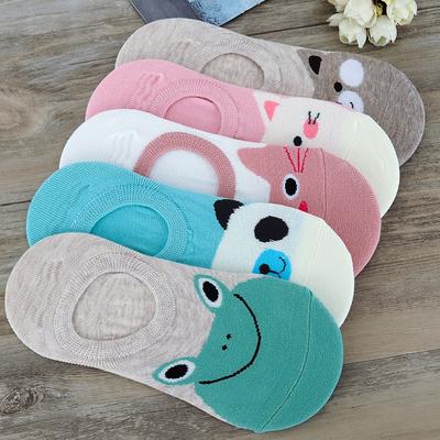 Niedliche Tier Damen Bootssocken Low-Cut Unsichtbare Socken Kurze Socken Sommer Rutschfestes Silikon Mädchen Flacher Mund Dünne Baumwollsocken