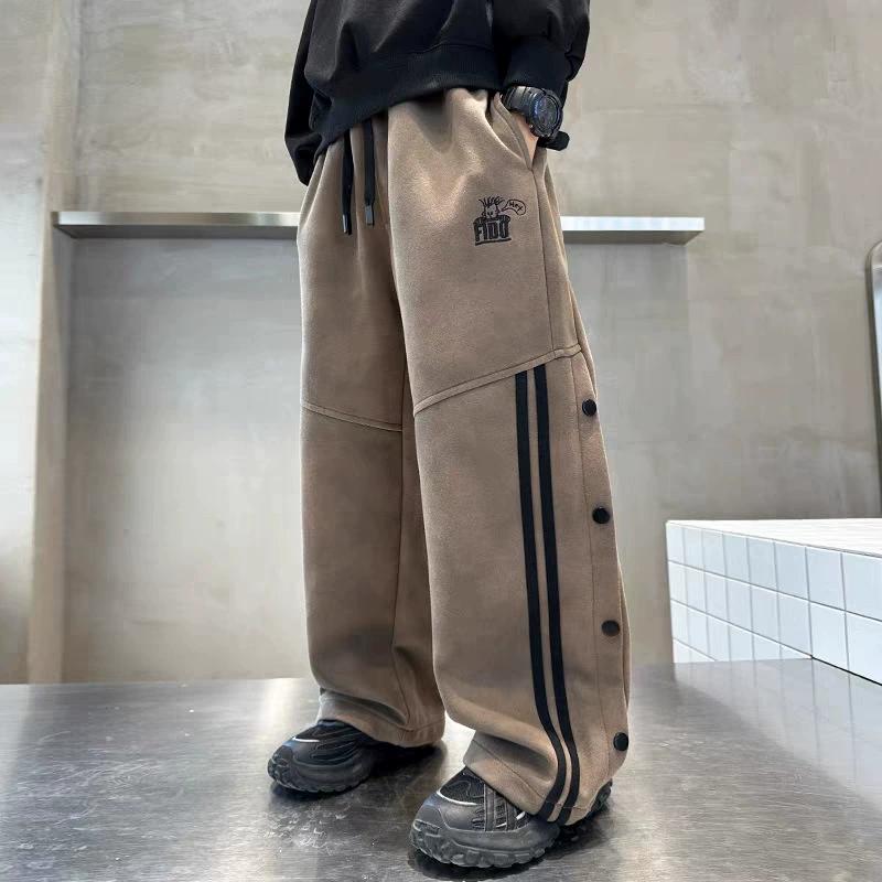 

Широкие брюки в корейском стиле для мальчиков, осенне-весенние повседневные брюки на пуговицах для детей 150 кофейный