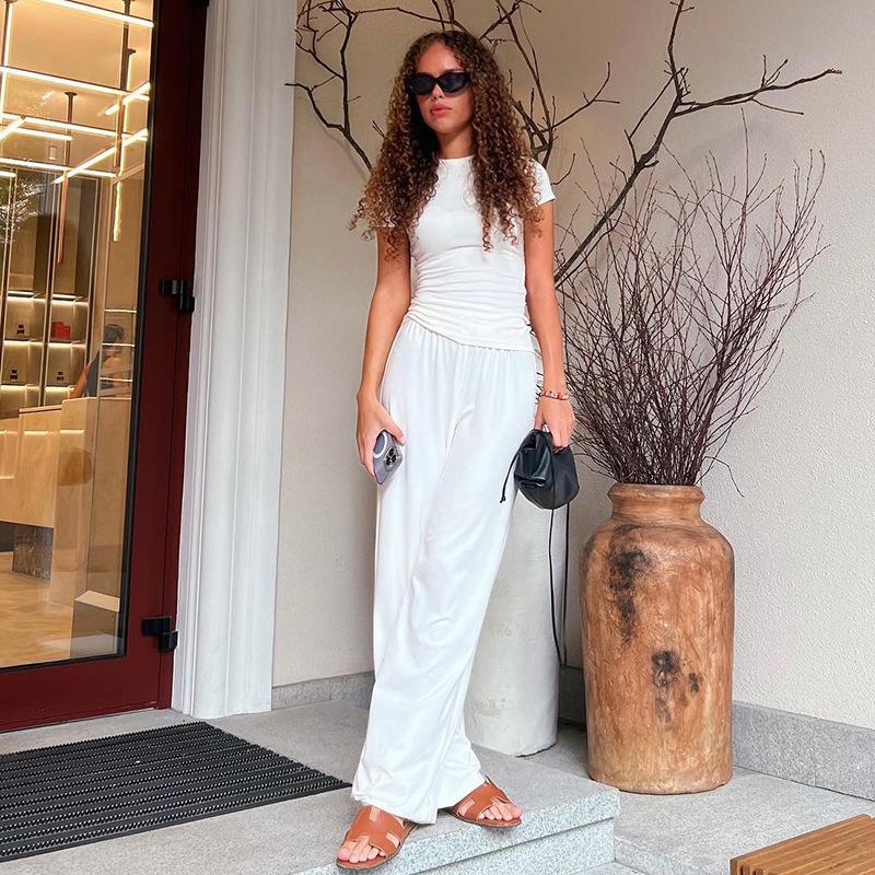 Women Top Pants Suit 2 Piece Sets Thin O-neck Long Sleeve Shirts Elastic Wasit Trousers Female Outfits 2025 New Lady Tracksuit