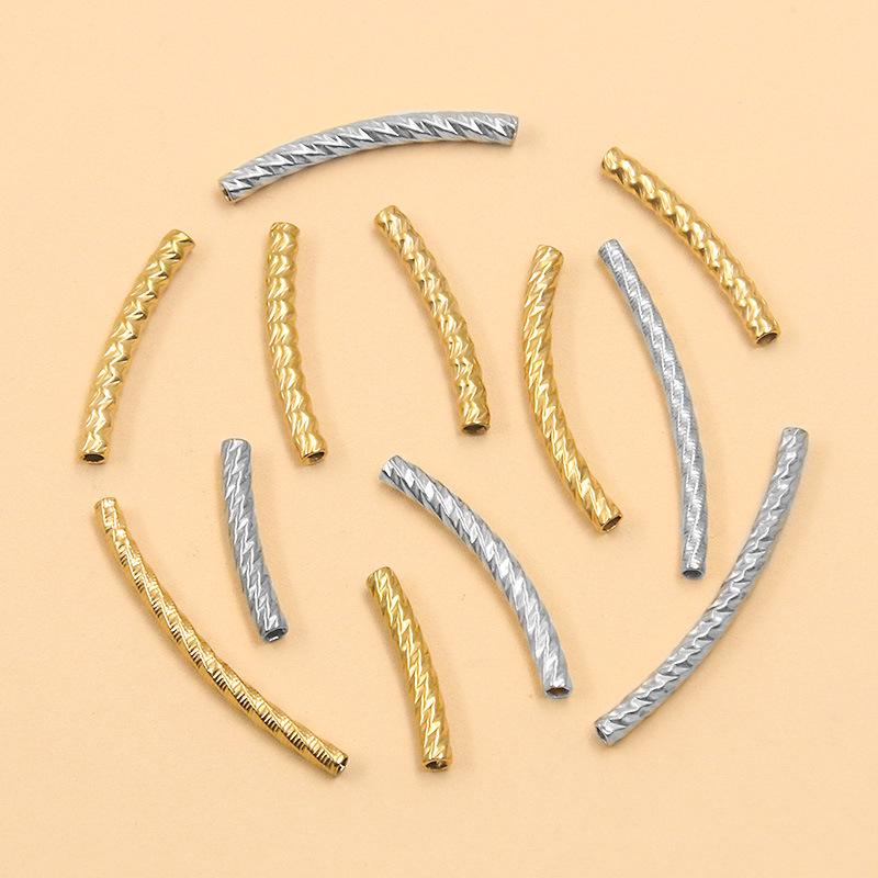 2-Color Stainless Steel Embossed Bent Tube Sleeves for DIY Jewelry