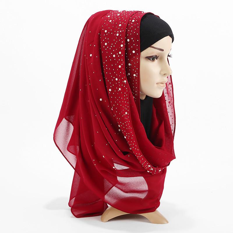women plain bubble pearl chiffon scarf Head hijab wrap solid shawls headband foulard femme muslim hijabs stores