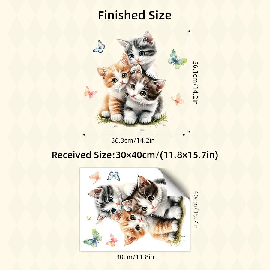 3D Cute Cartoon Kitten with Butterfly Wall Stickers, Healing Style Self-Adhesive Decor for Kids Room Decoration