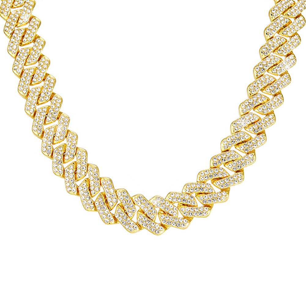 New Hip Hop Shiny Cuban Link Chain Necklace Women Men Silver Color Rhinestone Iced Out Cuban Chain Punk Jewelry Necklace Gift