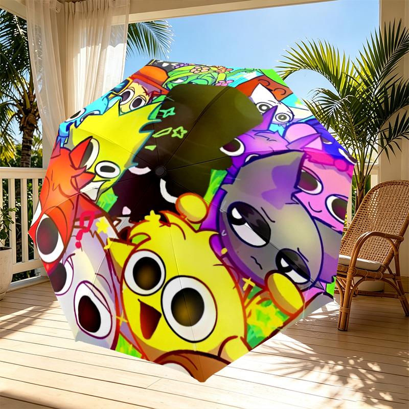 Sprunki Game Print Automatic Open Close Umbrella, Portable Foldable Umbrella, for Outdoor Commute Camping Trip, Ideal Birthday Gift