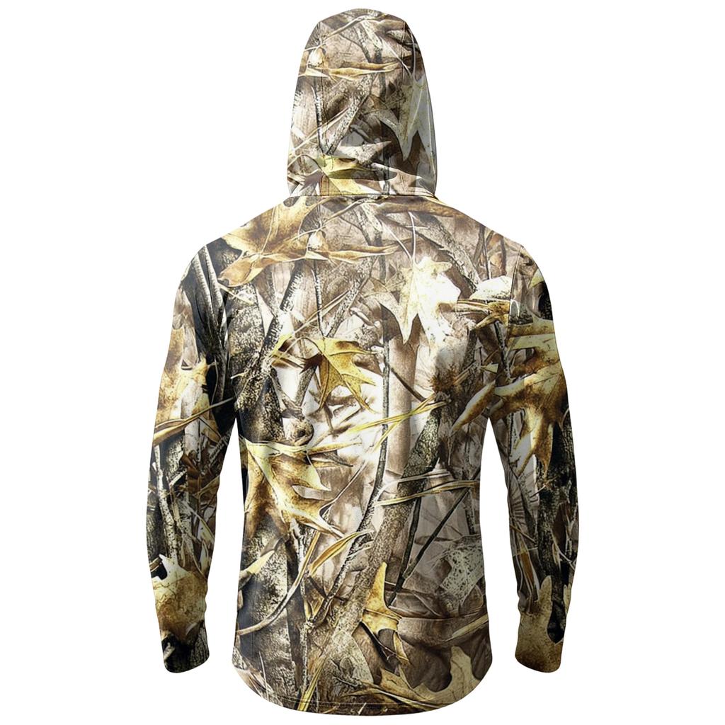 Men's Casual Leaf Camouflage Print Hoodie Long Sleeve Sun Protection Jacket Lightweight Breathable Outdoor Pullover with Zipper Pocket