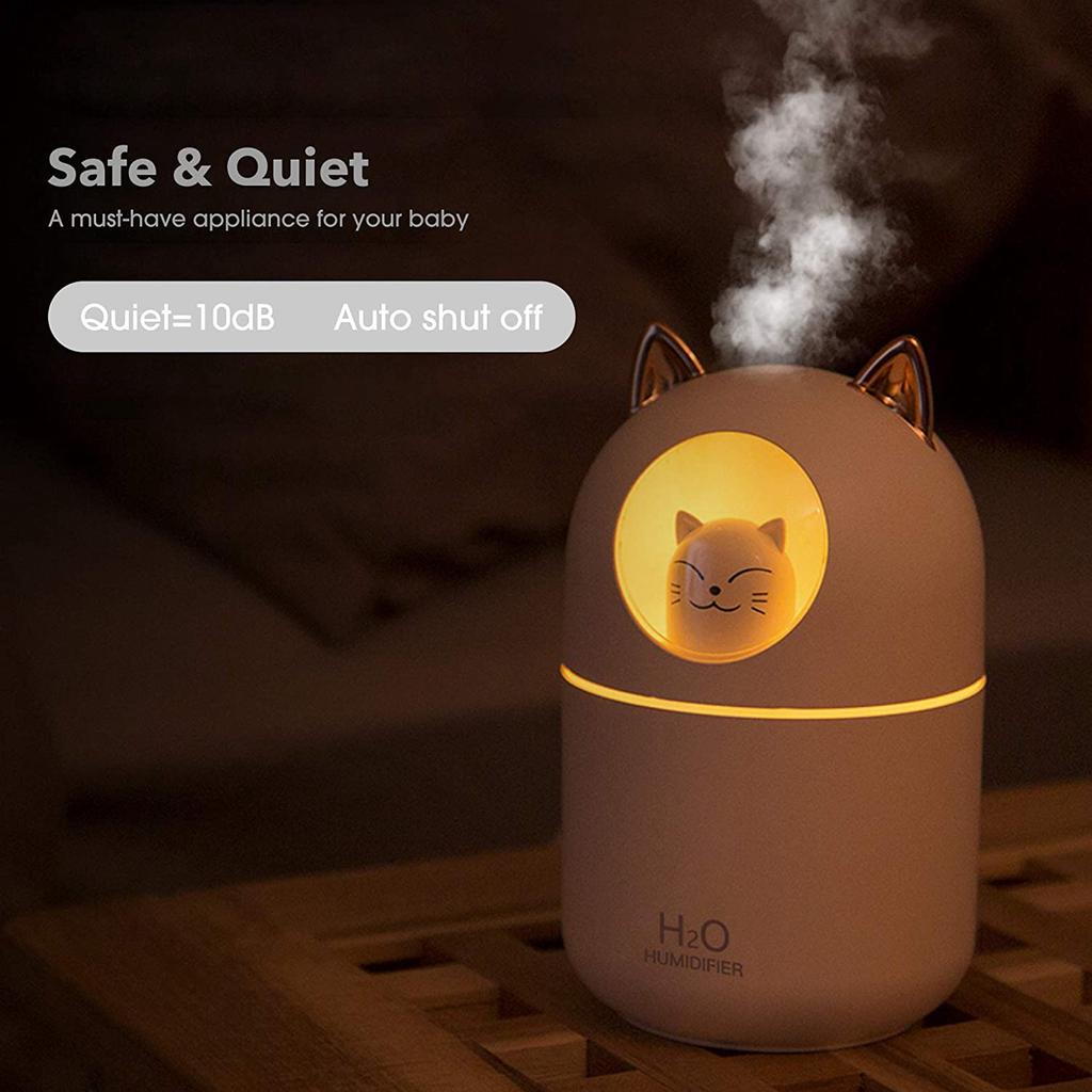 Cute Cat Cool Mist Humidifier for Home,Cat Night Light Essential Pure Air for Baby Room,Easy Clean Quiet Operation White