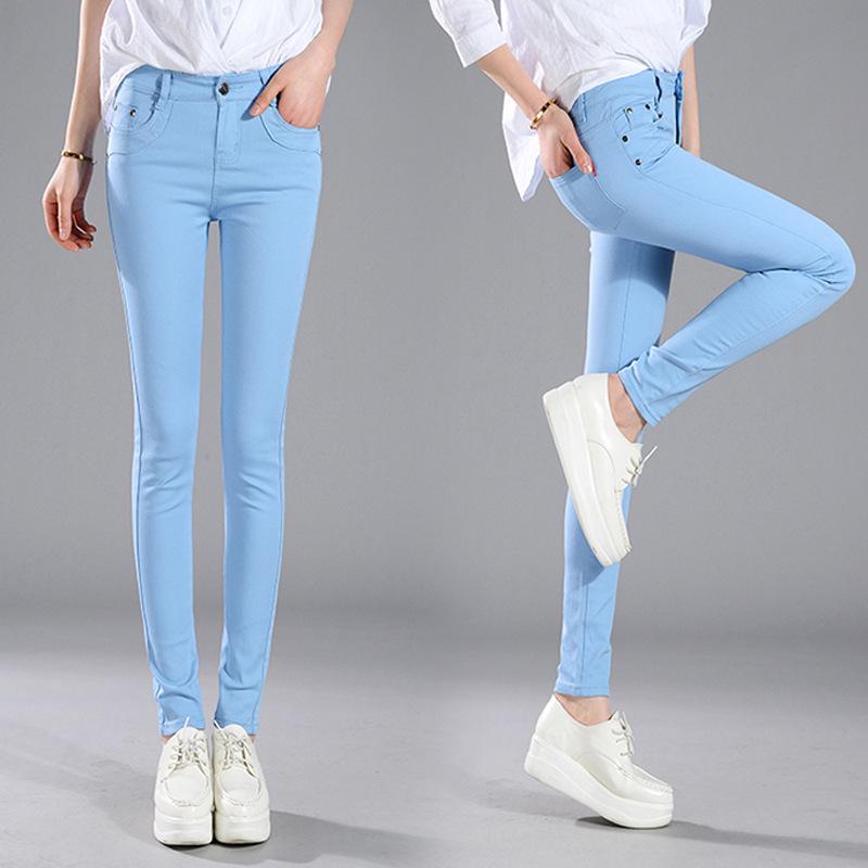 Candy Color Women's Skinny Jeans - Elastic Slim Fit Pencil Pants for Spring and Autumn