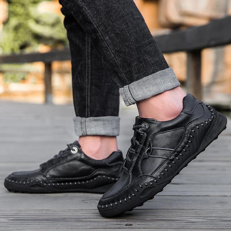 Nowe Męskie Buty Casual Wygodne Oddychające Modny Styl Mokasyny Skórzane Ręcznie Robione Casualowe Mokasyny Mieszkania Trwałe Buty