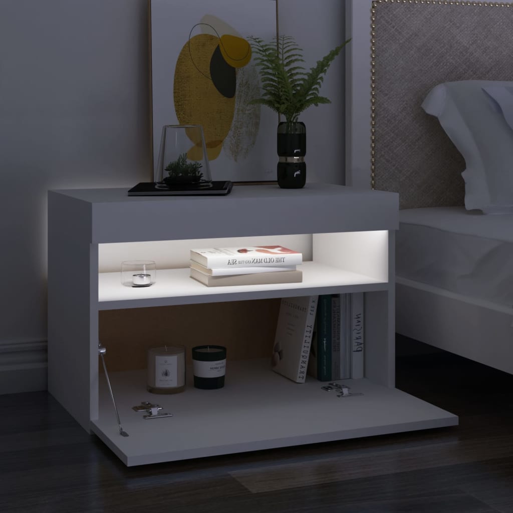 Vidaxl Szafka Nocna Z Oświetleniem Led, Biała, 60X35X40 Cm