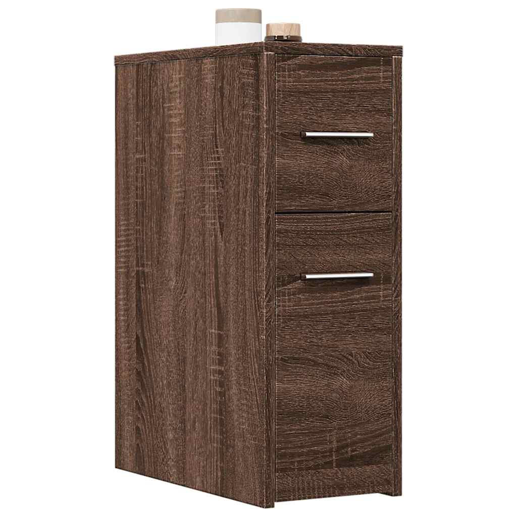 Narrow Bathroom Cabinet with Casters Oak Effect Wood Material
