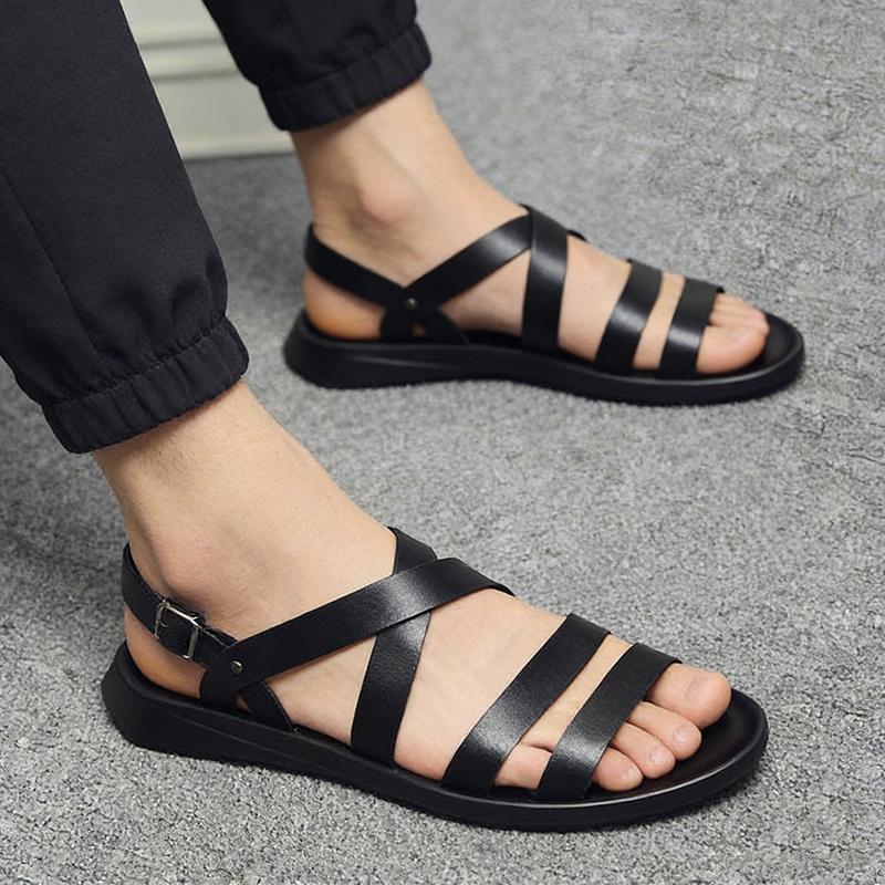2026 Sommerurlaub Schuhe Herren Sandalen Rutschfest Bequem Marke Herren Sommer Flach Strand Schuhe Schwarz