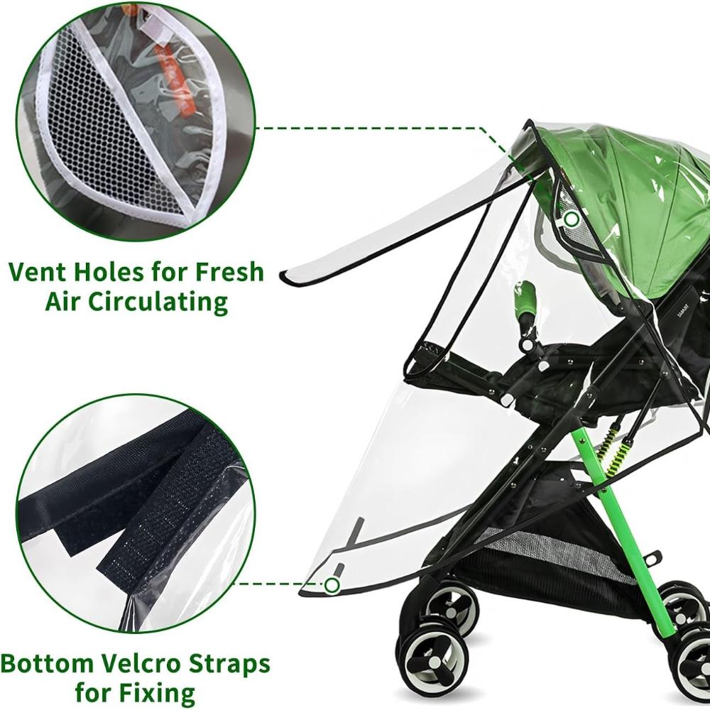 Stroller Rain Cover, Universal Clear Weather Shield with Waterproof Zippers, Stroller Cover for Protect from Sun Dust Snow, Large