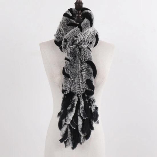 New Lady Knitted Real Rex Rabbit Fur Tassel Scarves Women Winter Warm Natural Rex Rabbit Fur Muffler Thick Knit Real Fur Scarf