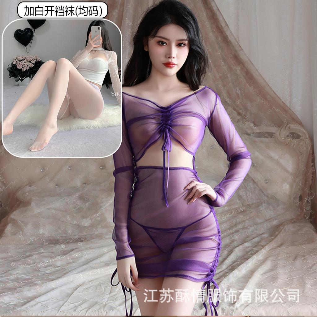 Sex Underwear Perspective Long Sleeve Hip Wrap Dress Passion Hot Sexy Uniform Seduction Suit