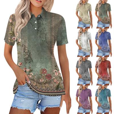 Dammode Casual Revers Kortärmad Blommigt Tryck Skjorta Dammode Knäppta Toppar