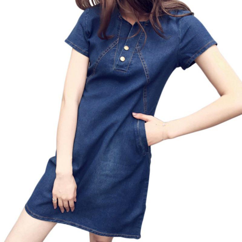 

Женское джинсовое платье больших размеров на весну и лето, повседневная элегантная ковбойская длинная джинсовая юбка M