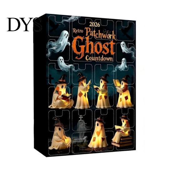 Indoor Resin Crafts Halloween Advent Calendar 2026, 24 Days Patchwork Ghost Countdown with To Gift Luminous Figures, Collectible Gifts for Kids