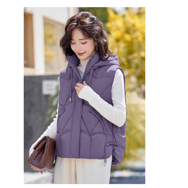 New Women's Lightweight Sleeveless Hooded High-quality Jacket Solid Color Thickened Warm Sports and Leisure Loose Cotton Jacket