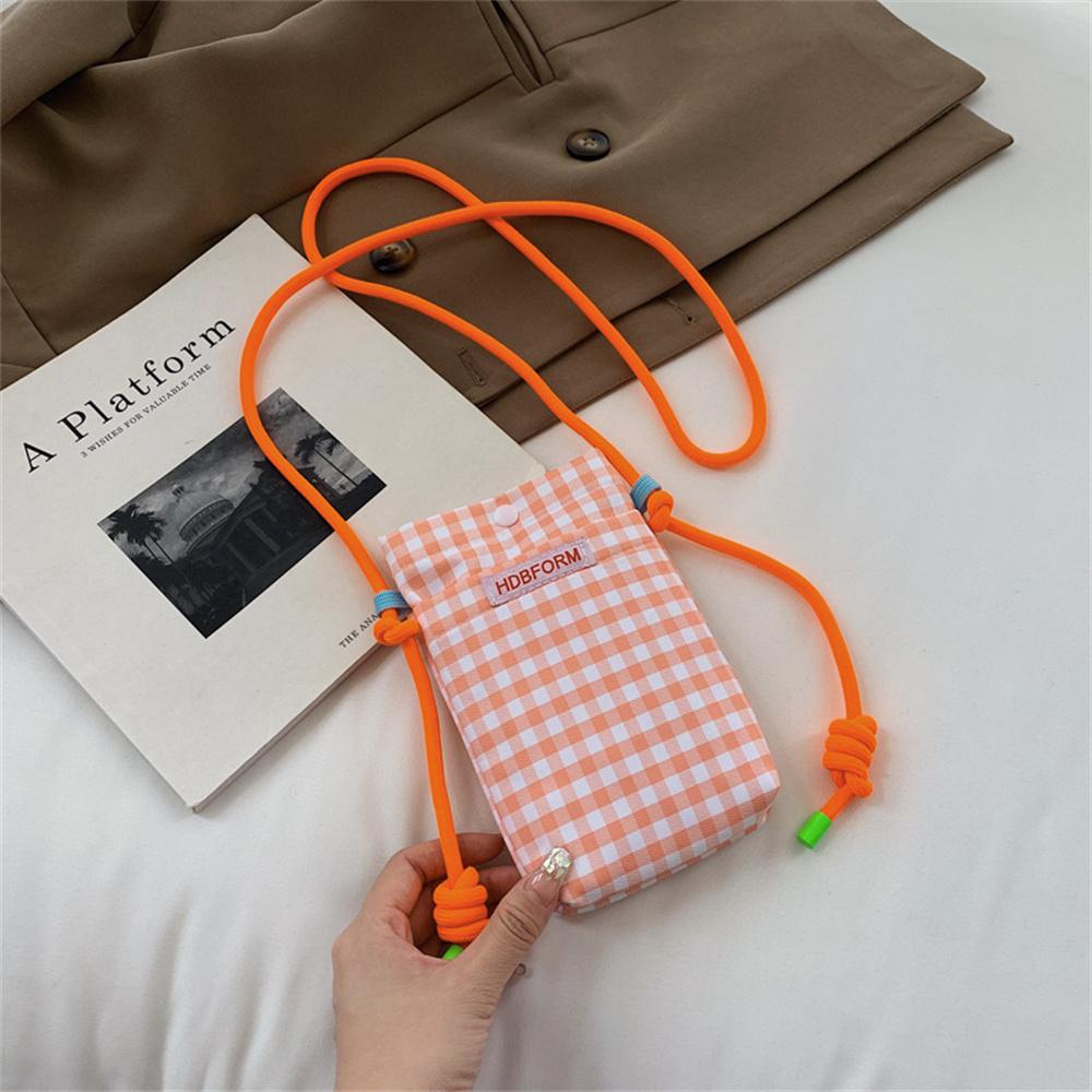 Fashion Mini Square Grid Canvas Shoulder Bag Portable Crossbody Mobile Phone Pouch Multifunctional Women Girls Lipstick Storage