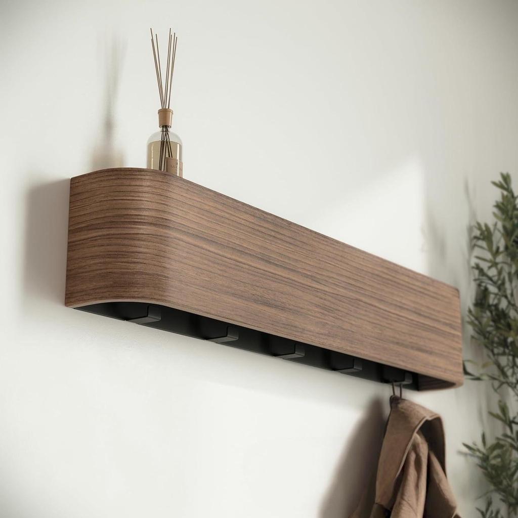 Walnut Wood Wall-Mounted Coat Rack for Living Room or Entryway