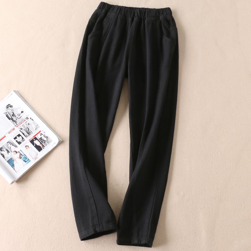 

B632 Slim Looking Elastic High Waist Cropped Casual Harem Pants Black S