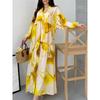 European and American new, printed dress loose casual long-sleeved temperament v-neck long dress women