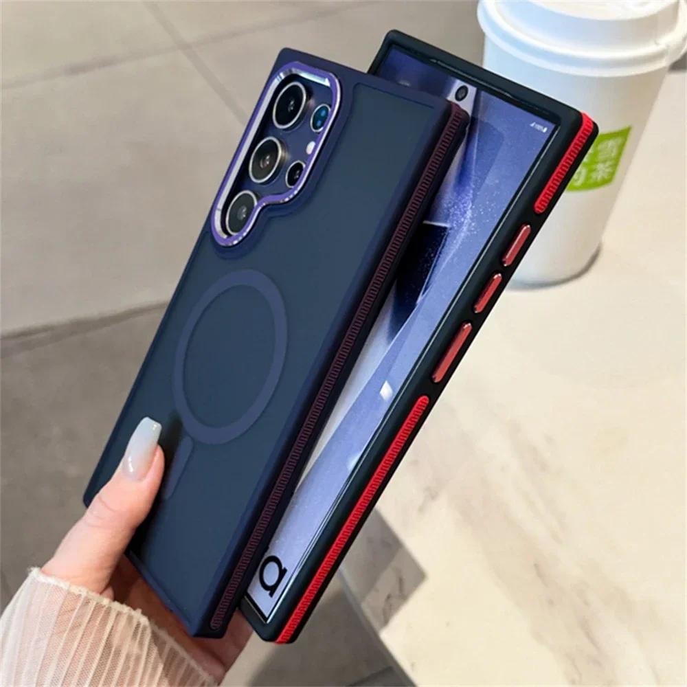 Luxury Matte Clear Magnetic Wireless Charging Phone Case for Samsung Galaxy S25 S22 S23 S24 Ultra Plus FE For Magsafe Cover