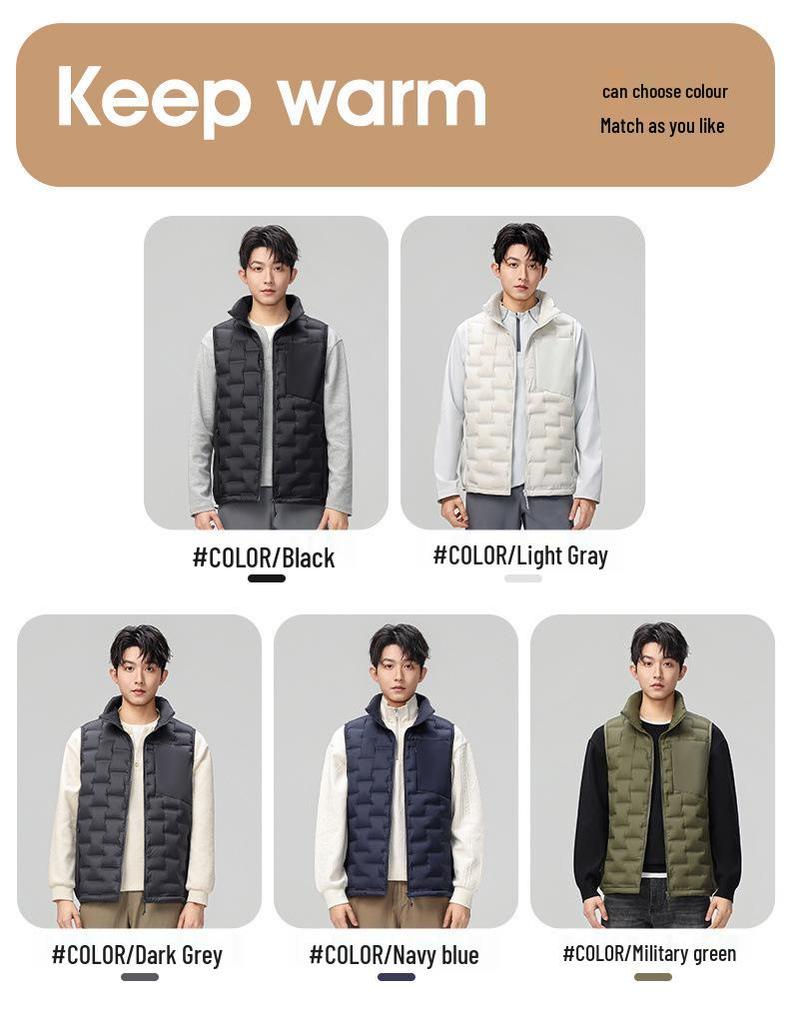 Men's Lightweight Stand-Up Collar Down Vest - Winter Warm Sleeveless Gilet with 90% White Duck Down