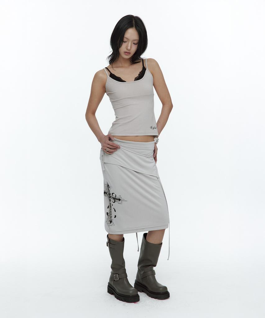 Rough Neck Asymmetric Panel Skirt Fog
