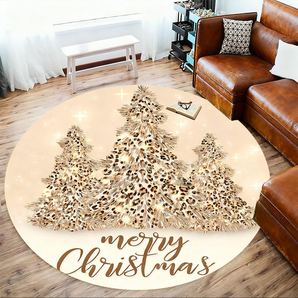 1PC Christmas tree leopard print Office Round Area Rug, Under Office Chairs Bedroom Living Room Home Decor, Carpet for Office -1110147