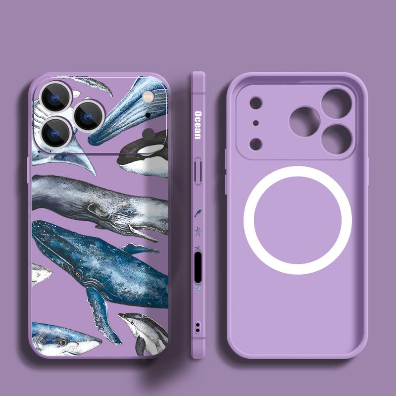 Magnetic For Magsafe Case For iPhone 17 Pro Max Whale Fish Print Soft Silicone Phone Back Cover For iPhone 16 15 14 13 Pro Max 16e 17e