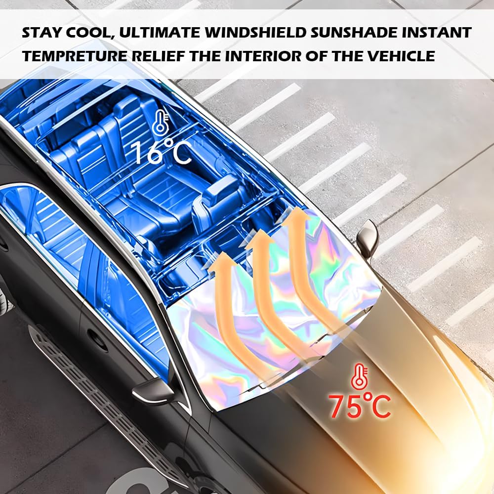 57.09 * 31.5" Windshield Sun Shade Foldable,Upgraded 210T Radium Titanium Silver Car Windshield Cover With Storage Pouch For Automotive Interior