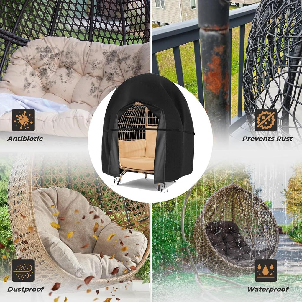 Egg Swing Cover Double Seat Outdoor Waterproof Dustproof Sunproof 210D Oxford Fabric Black