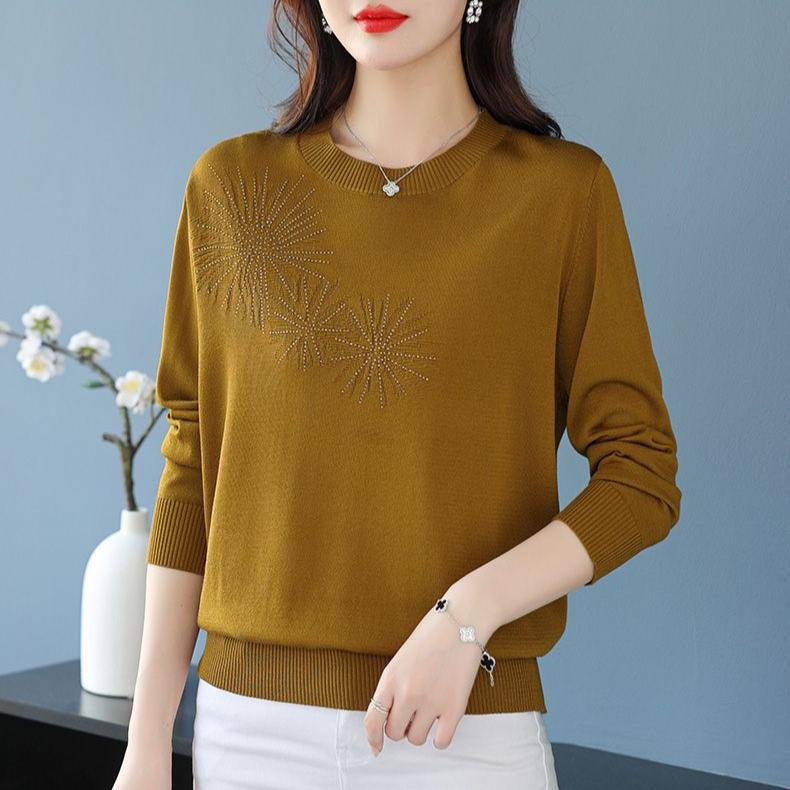 Women's Autumn Knitted Sweater Loose Large-sized Round-neck Pullover Base Layer Stylish Thin Knitted Sweater