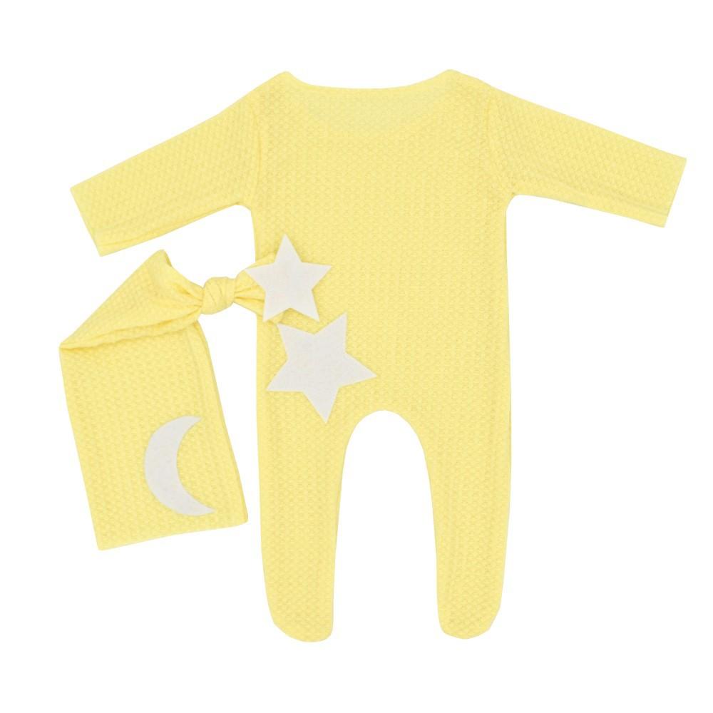 Newborn Photography Suit, Star Moon Decoration Knitted Jumpsuit, Long Tail Hat Two-piece Set, Studio Photography Suit