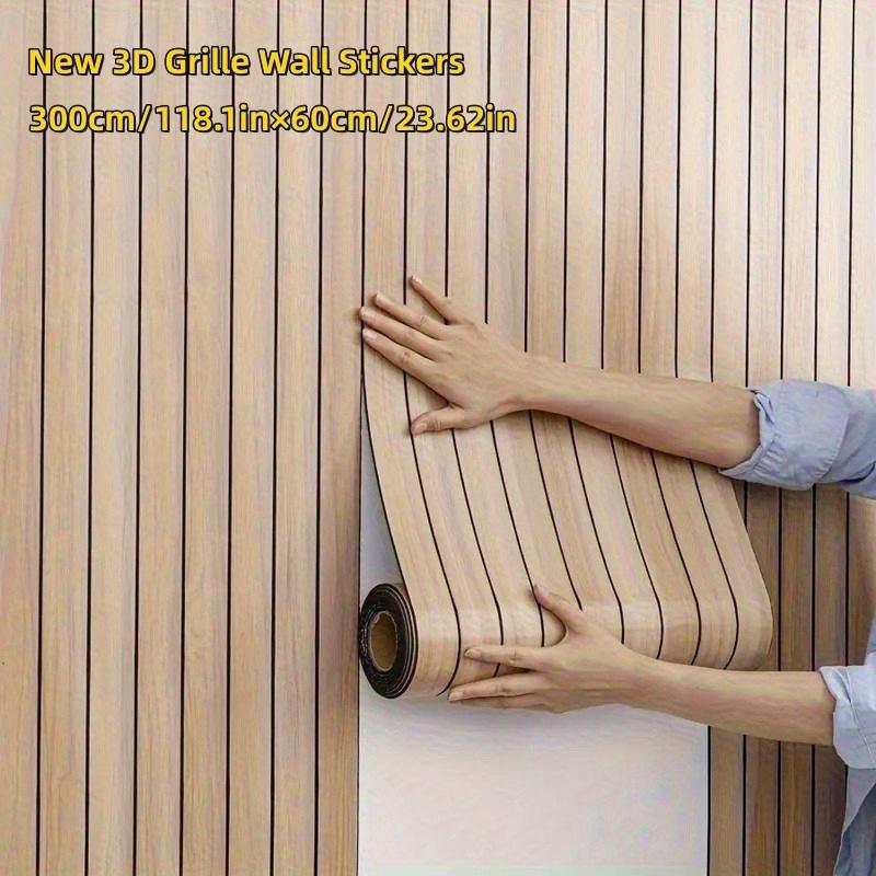 Self-Adhesive Wallpaper Slotted Vertical Wood Grain Wall Panels Bedroom Office Living Room Wall And Ceiling Decor Wall Stickers