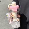 Söta Blomster Te-glas med Rosett och Sugrörsflaska Kaffekoppar för Kall Dryck Dam Glas Tumbler Juice Mjölkte Vattenavskiljare Dryckeskärl Kopp