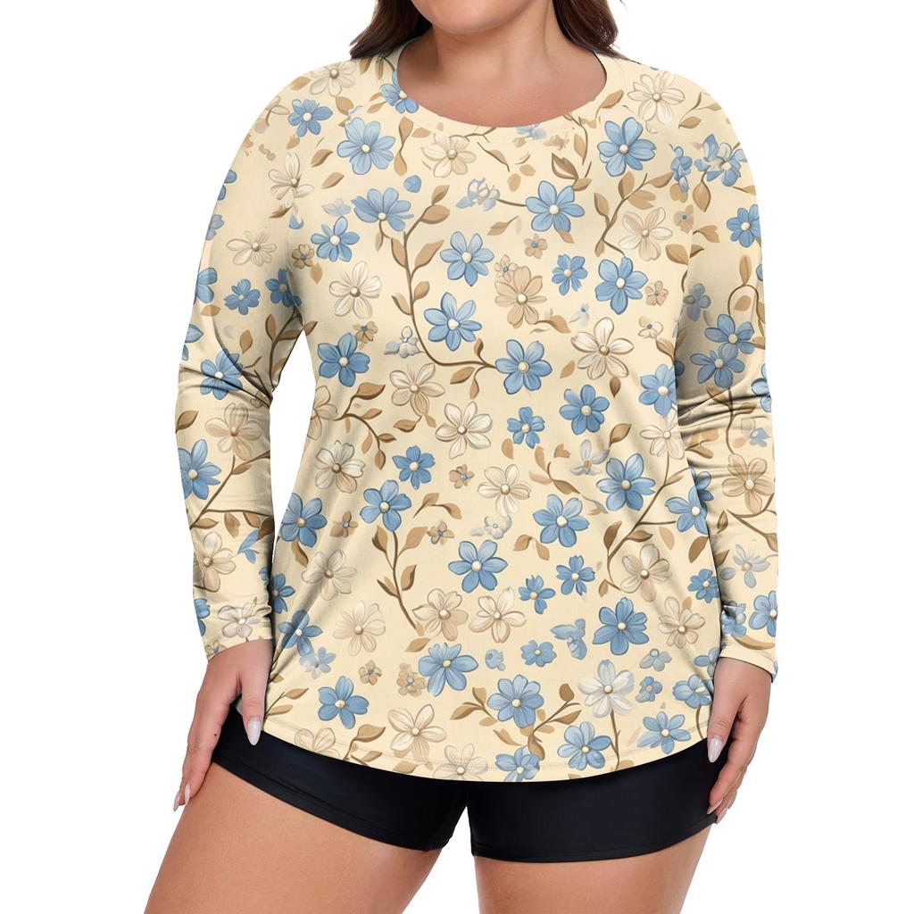 Women's Print Large Size Long Sleeve Swimsuit Sun  Jacket Quick Dry Hiking Top
