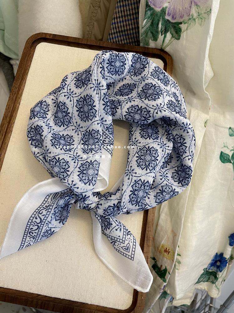 18Cm Cotton and Linen Cashew Small Square Scarf Spring Summer and Autumn Thin Decorative Scarf Air Conditioner Room Neck Scarf Headband Headscarf