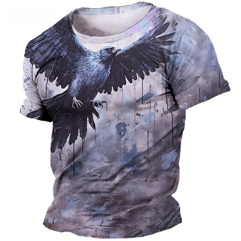Eagle Pattern Summer Short Sleeve 3D Animal Print Street Tie-dye Loose Casual Men's T-Shirts