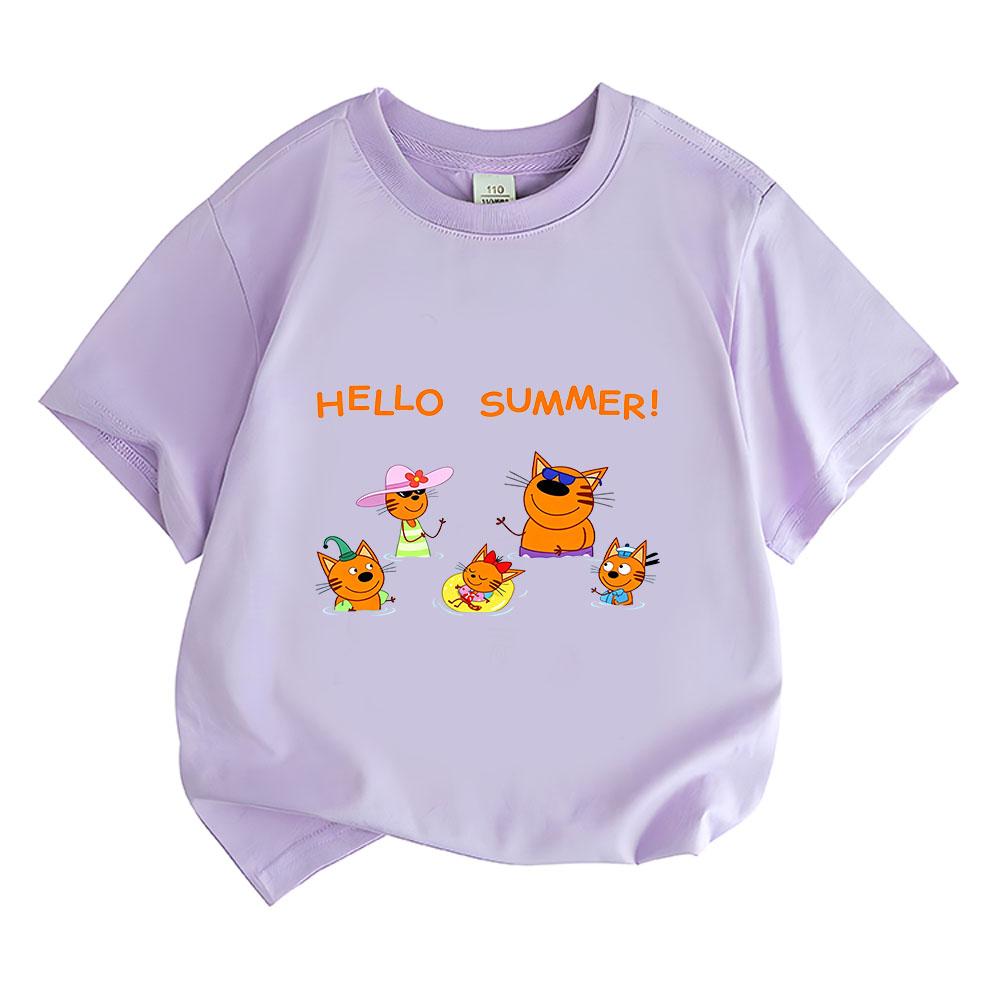 100% Cotton Kid-e-cats Children's T-Shirt Cartoon Print Kids Tees Cute Casual Tops Soft O-Neck Toddler Short Sleeve Summer Wear