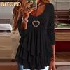 Moda Casual para Mujer Estampado de Color Sólido Manga Larga Cuello Redondo Blusas y Camisas Diseño Internacional