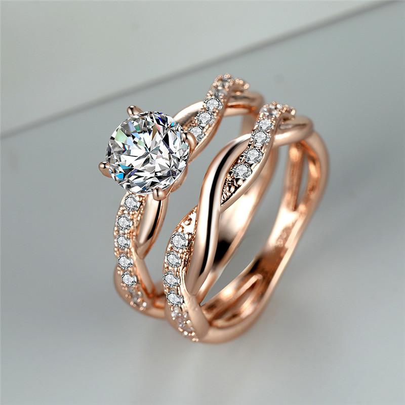 Ladies' Exquisite KC Twisted Round Diamond White Zircon Synthetic Zircon Ring Set Bride's Engagement Ring Wedding Rings Anniversary Gift Size5-13