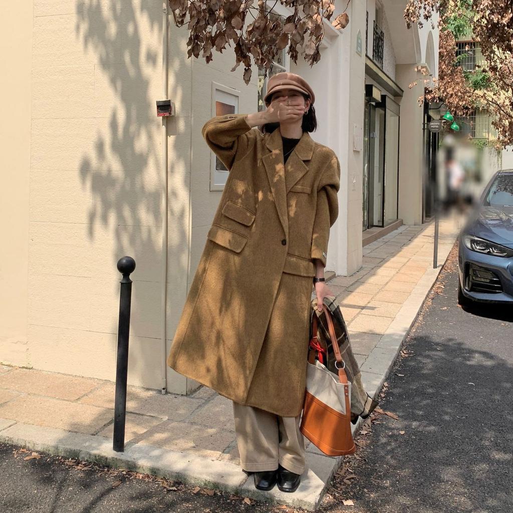 Designer personalized one-button double-sided woolen coat for women's daily commuting versatile wool