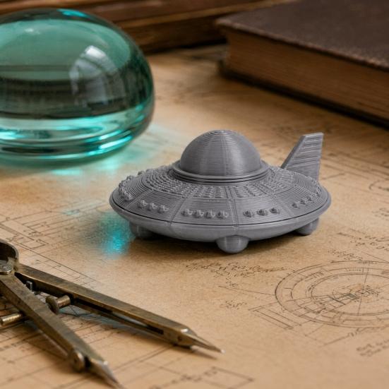 Yangyizhi 3D-gedrucktes UFO-Modell Figur, Sci-Fi-Raumschiff Dekoration, Einteilige Handwerkskunst mit klarer Textur, Mini-Ornament für Schreibtisch-Vitrine
