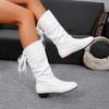 Western Shoes for Women Versatile Chunky Heel Ankle Boots Knee High Red Black Tall Boots Woman Pleated Low Heel Women's Boots