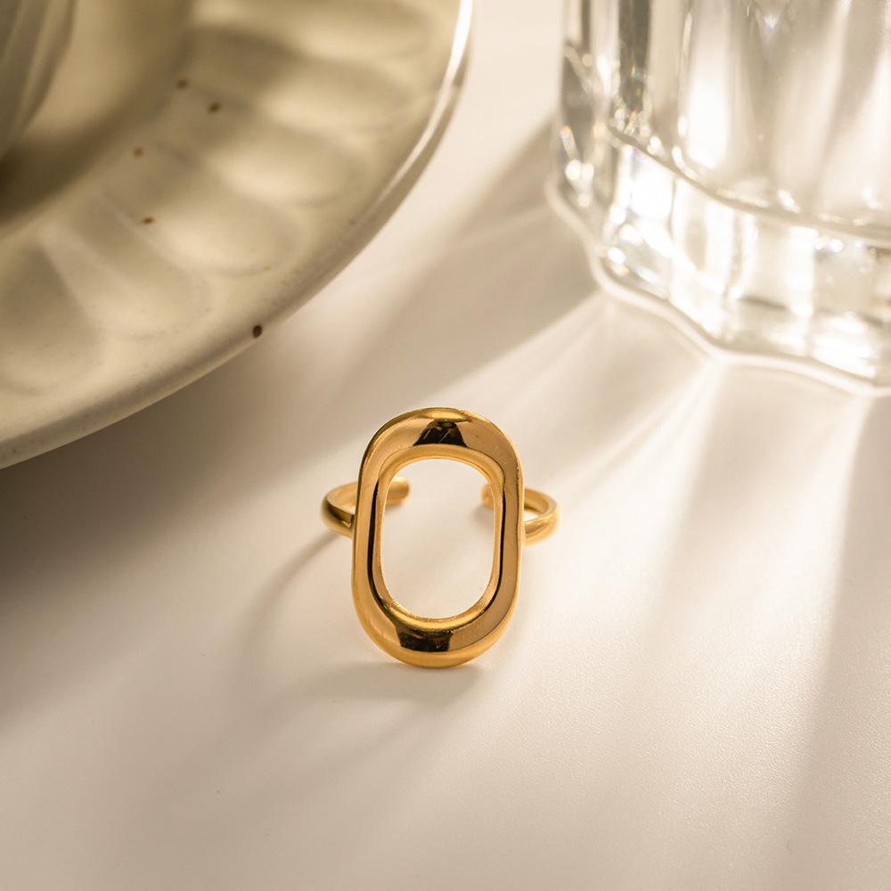 18k Gold Geometric Rectangle Stainless Steel Ring - Trendy & Versatile Fashion Jewelry