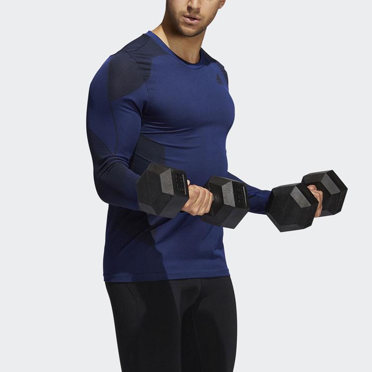 Adidas Contrast Collar Slim Fit Long Sleeve T-Shirt Men Tops Victory-Blue H08745