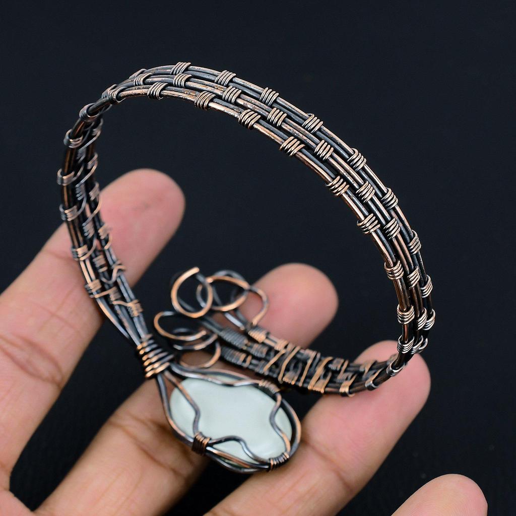 Australian Triplet Opal Bangle, Handmade Gemstone Bangle, 999 Copper Wire Wrapped Antique Jewelry, For Engagement Gift