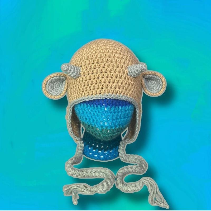 Berretto con paraorecchie scheletro fatto a mano all'uncinetto per Halloween